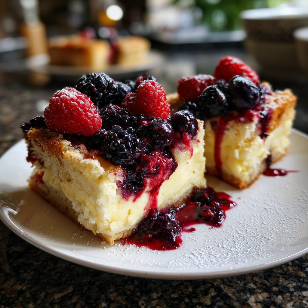 Blechkuchen mit Vanillepudding und Beeren