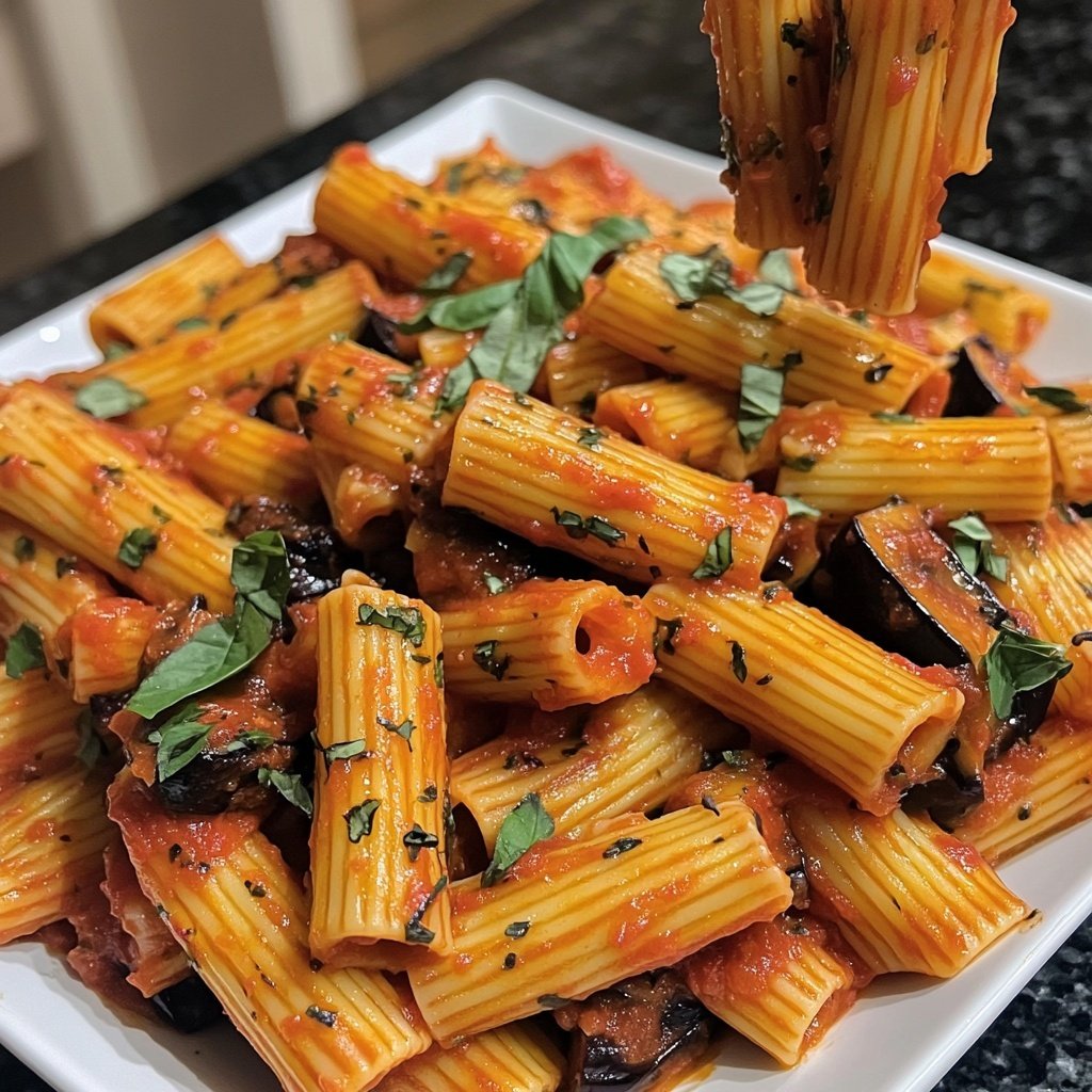 Rigatoni mit Auberginen-Tomatensauce