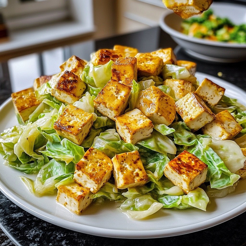 Veganer Sahne-Wirsing mit würzigem Tofu